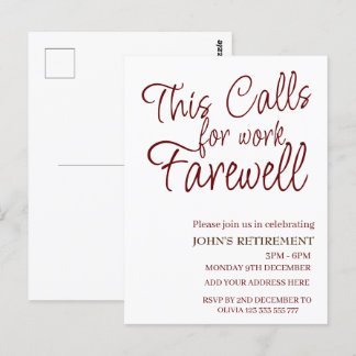 This Calls For Work Farewell Custom Retirement Postcard