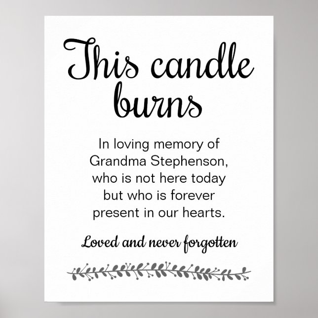 This Candle Burns In Memory Of Wedding Sign (Front)