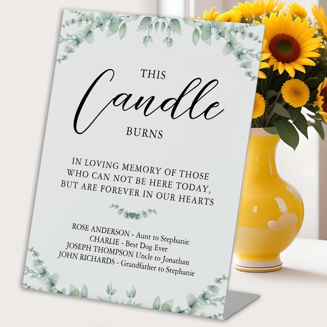 This Candle Burns Modern Wedding Greenery Memorial Pedestal Sign (Creator Uploaded)