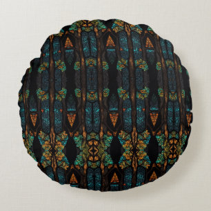 This captivating artwork features a stained glass round cushion