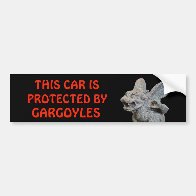 This Car Protected By Gargoyles Red on Black Bumper Sticker (Front)
