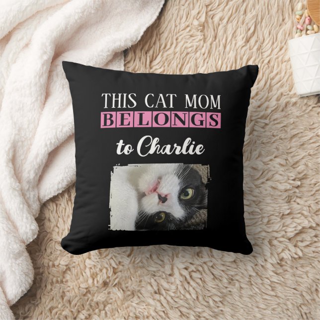 This cat mum belongs to name photo black pink cushion (Blanket)