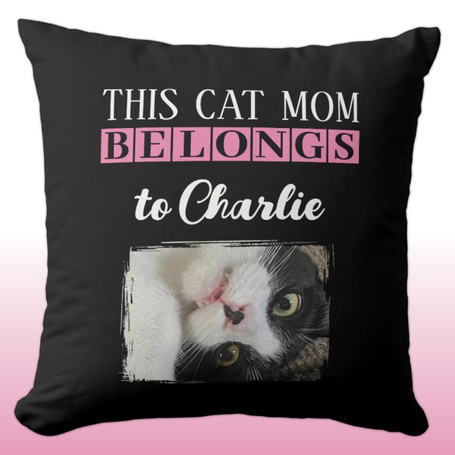 This cat mum belongs to name photo black pink cushion (Creator Uploaded)