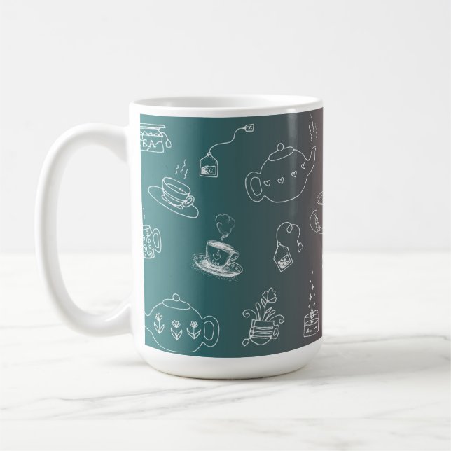 This charming tea and coffee doodle pattern featur mug (Left)