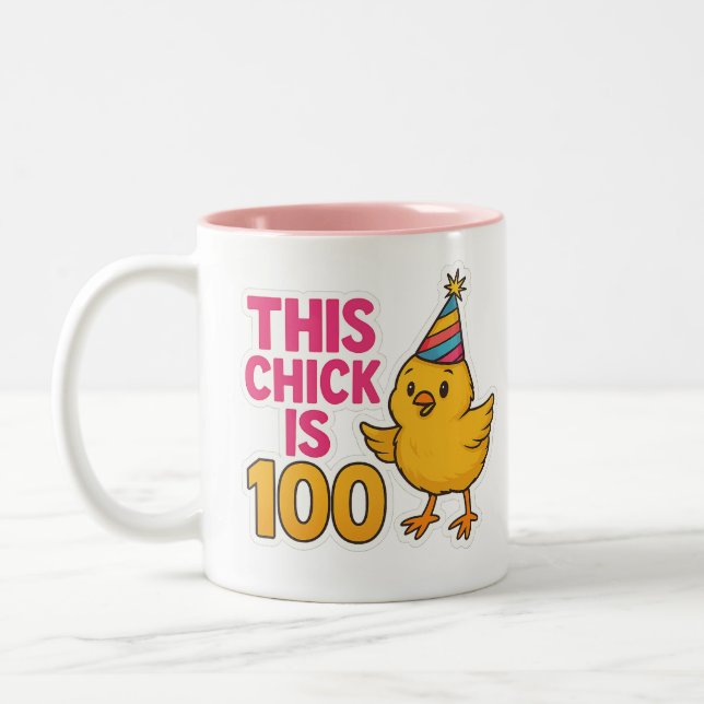 This Chick is 100 Cute & Fun Birthday Two-Tone Coffee Mug (Left)