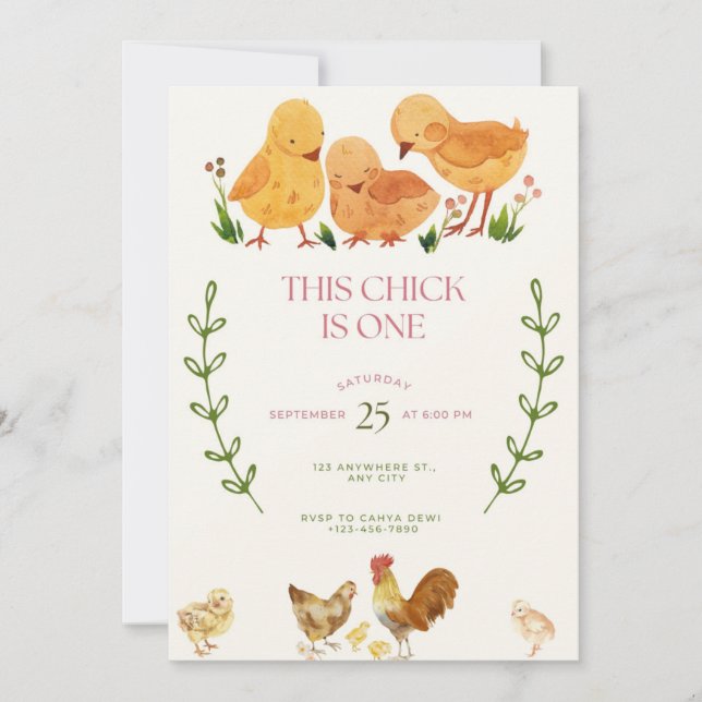 This Chick is One Birthday invitation (Front)