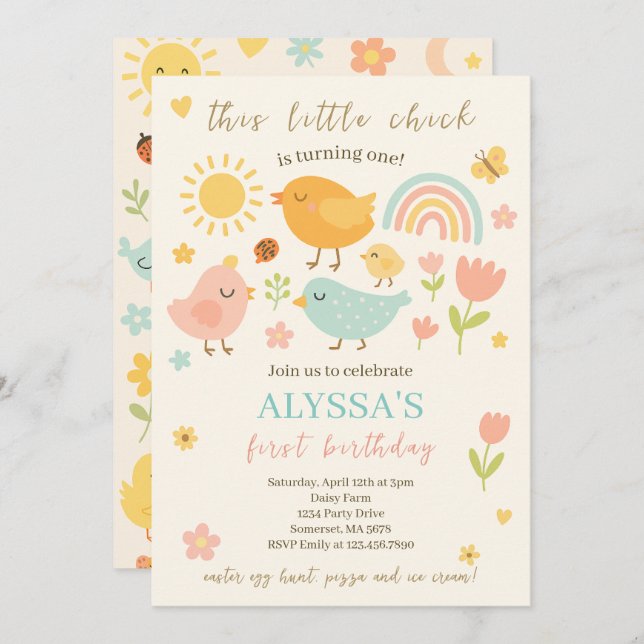 This Chick Is Turning One Spring Farm 1st Birthday Invitation (Front/Back)