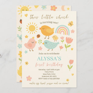 This Chick Is Turning One Spring Farm 1st Birthday Invitation