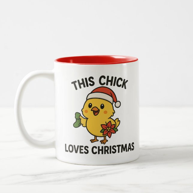 This Chick Loves Christmas Two-Tone Coffee Mug (Left)