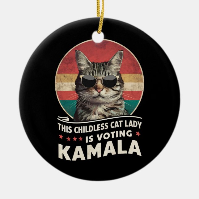 This Childless Cat Lady is Voting Kamala Ceramic Ornament (Front)