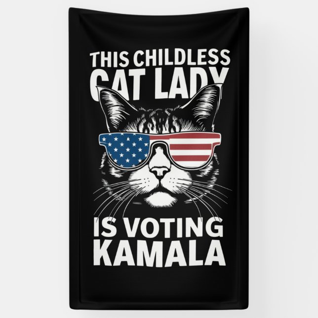 This Childless Cat Lady is Voting Kamala-Harris 24 Banner (Vertical)