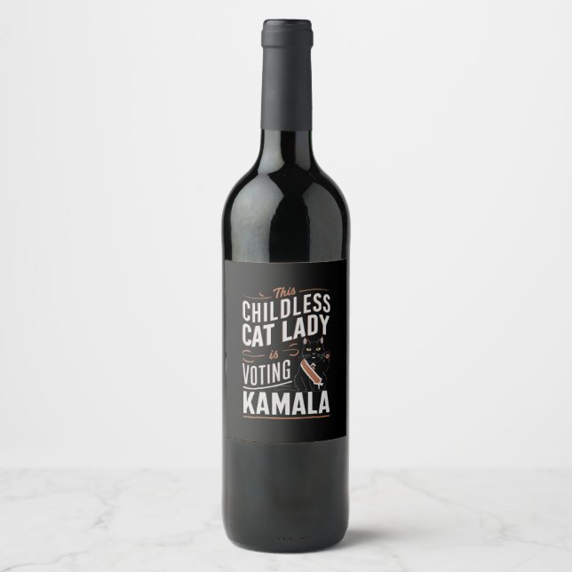 This Childless Cat Lady is Voting Kamala Wine Label (Front)