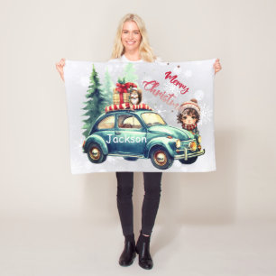 This Christmas Accent Pillow with a car on it Fleece Blanket