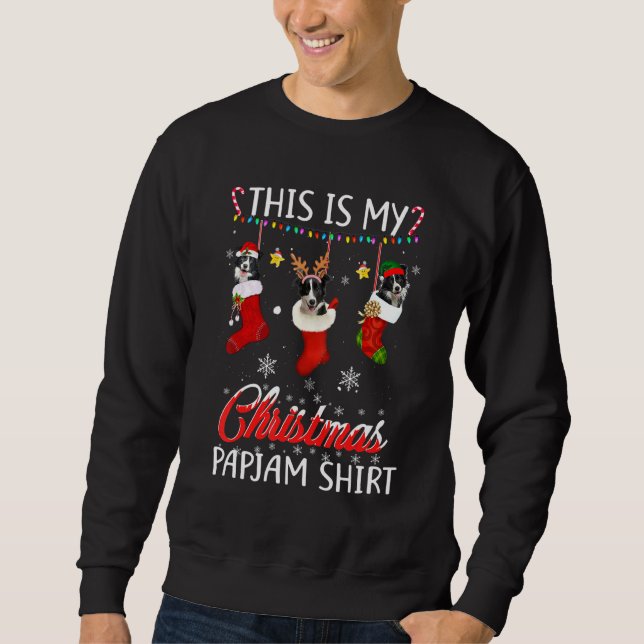 This Christmas Pajama Border Collie In Socks   Dog Sweatshirt (Front)