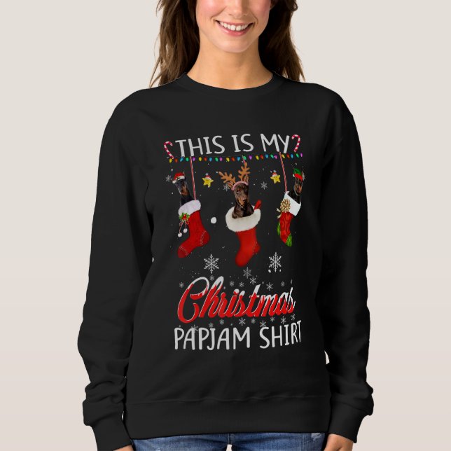 This Christmas Pajama Doberman Dog Socks Dog Sweatshirt (Front)