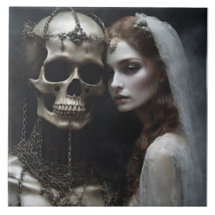 This close up demonic bride chained by rusty chain ceramic tile