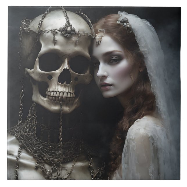 This close up demonic bride chained by rusty chain ceramic tile (Front)