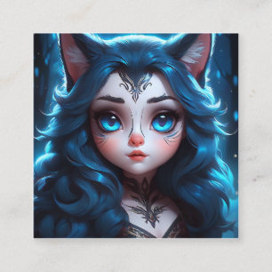 This close-up of a mysterious cat's vibrant blue e square business card