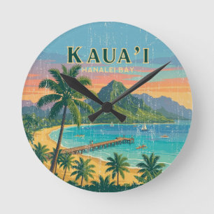This collection of distressed vintage travel poste round clock