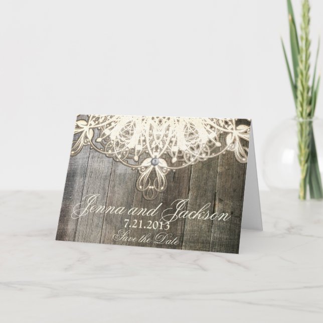 This Country Lace and Wood Rustic Wedding Card (Front)
