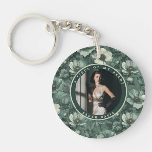 this custom photo floral keychain showcases