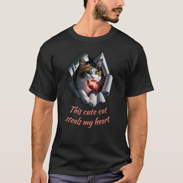 This cute cat steals my heart (Personalised) T-Shirt (Front)