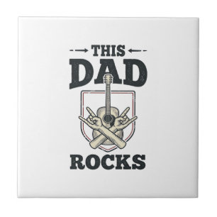 This Dad Rocks Vintage Guitar Dad Shirt Design (3) Ceramic Tile