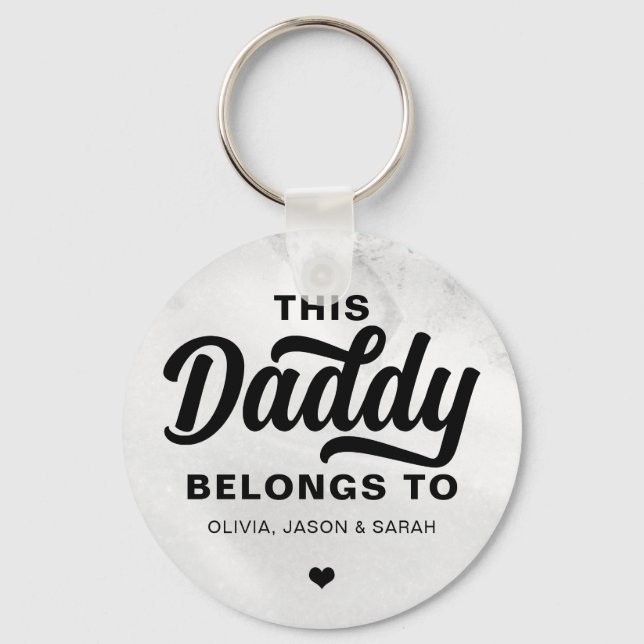 This Daddy Belongs to Father's Day White Marble Key Ring (Front)