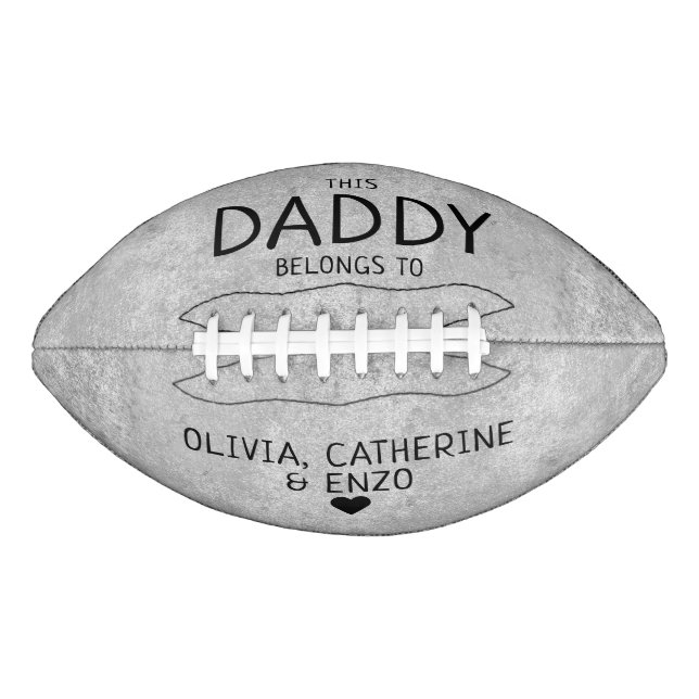 This Daddy Belongs To Kids Names Father's Day Grey Football (Front)
