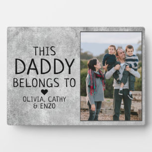 This Daddy Belongs To Kids Names Photo Silver Gray Plaque