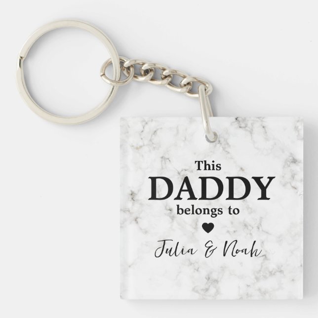 This Daddy Belongs to with Photo Script Kids Name Key Ring (Front)