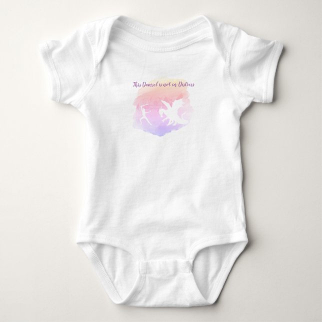 This Damsel is not in Distress Baby Bodysuit (Front)