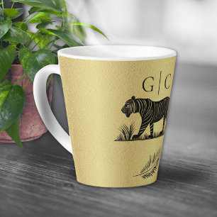 This Elegant Pattern Gold Black Monogram Latte Mug