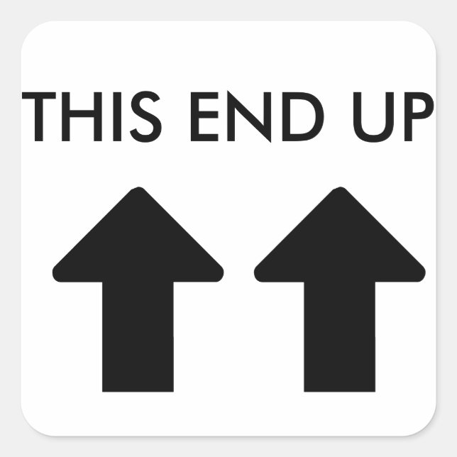 This End Up Black Arrow Square Sticker (Front)