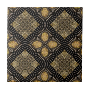 This Flight Tonight Gold and Black Pattern Ceramic Tile