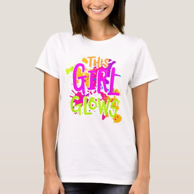 This Girl Glows Costume 80s Glow Halloween Party T-Shirt (Front)