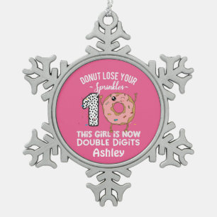 This Girl is Now Double Digits 10th Birthday Snowflake Pewter Christmas Ornament