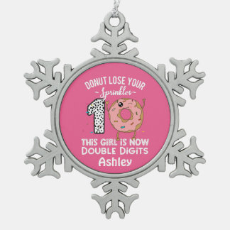 This Girl is Now Double Digits 10th Birthday Snowflake Pewter Christmas Ornament