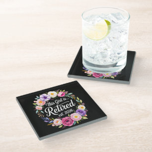 This Girl Is Retired 2026 Floral Retiret Glass Coaster