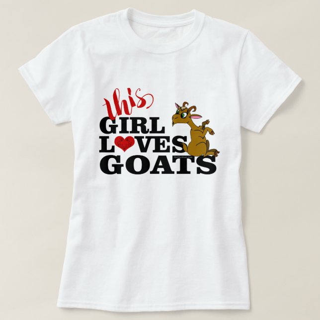 This Girl Loves Goats Sitting Cartoon Goat T-Shirt (Design Front)
