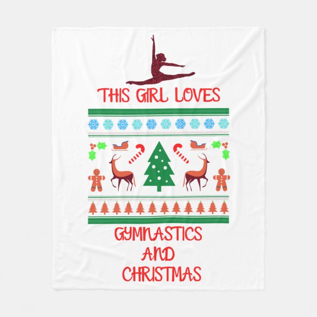 This Girl Loves Gymnastics and Christmas Fleece Blanket (Front)