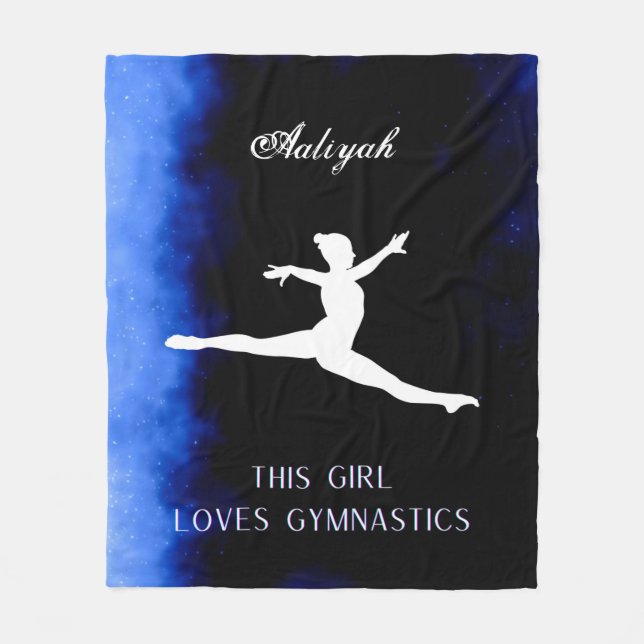 This Girl Loves Gymnastics Black, Blue, White Fleece Blanket (Front)