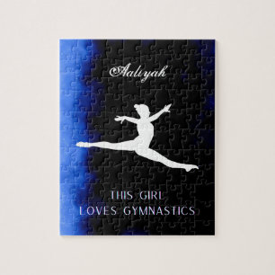 This Girl Loves Gymnastics Black, Blue, White     Jigsaw Puzzle