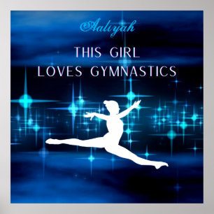 This Girl Loves Gymnastics Black, Blue, White   Poster