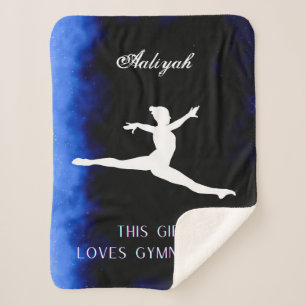 This Girl Loves Gymnastics Black, Blue, White Sherpa Blanket