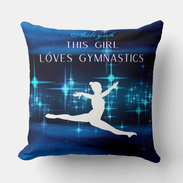 This Girl Loves Gymnastics Black, Blue, White  Thr Cushion (Front)