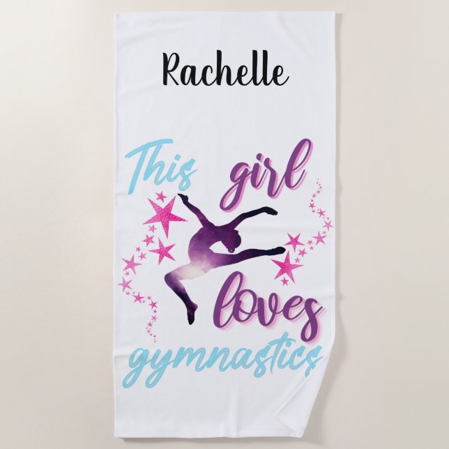 This Girl Loves Gymnastics Stars Leap Beach Towel (Front)