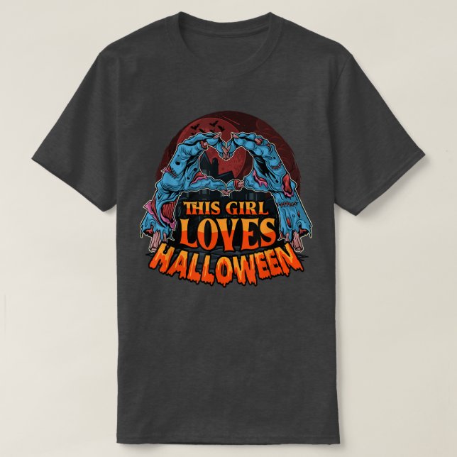 This Girl Loves Halloween Lazy Costume Zombie Hand T-Shirt (Design Front)