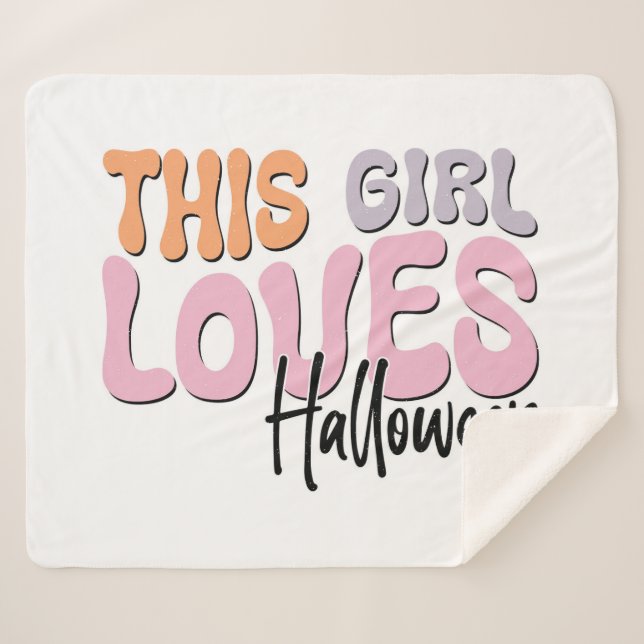 This Girl Loves Halloween Sherpa Blanket (Front (Horizontal))