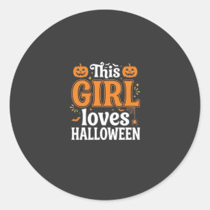 This Girl Loves Halloween Typography SVG Design_1 Classic Round Sticker
